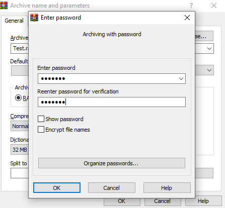 WinRAR password protect