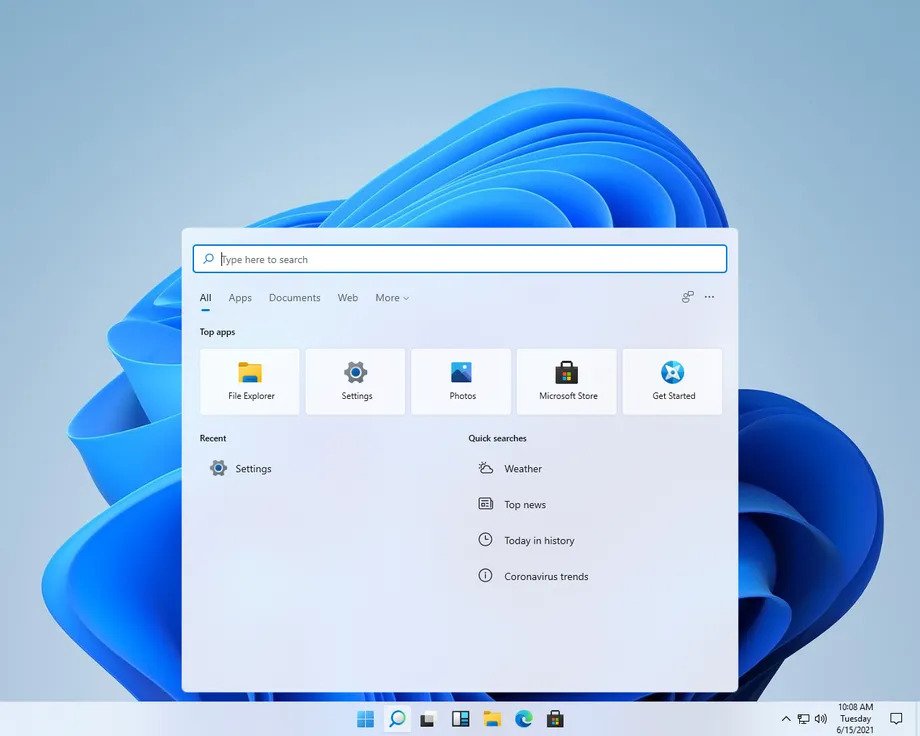 Windows 11 - New Search, Task Bar and Start Menu button